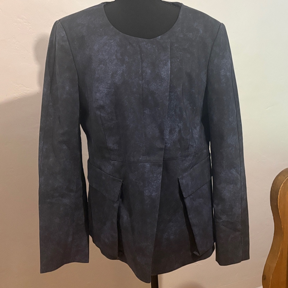 Donna Karan Navy Textured Round-Neck Blazer